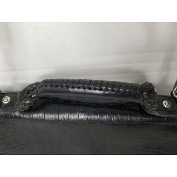 Brighton briefcase Shoulder bag black woven leather Croc embossed turn lock - Picture 6 of 12